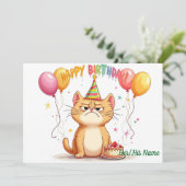 おこったジンジャーキャットの誕生日ユーモア カード (スタンド正面)