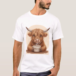 おこりんぼハイランドコーヒー牛 - かわいいふわふわ牛 Tシャツ