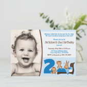 おさるがベッドでジャンプする誕生日招待状 招待状 (スタンド正面)