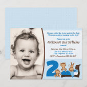 おさるがベッドでジャンプする誕生日招待状 招待状 (正面/裏面)