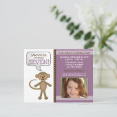 おさるさんと楽しく遊ぼう！誕生日パーティーのご招待（紫） 招待状 (スタンド正面)