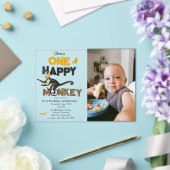 おさるのかわいい1歳の誕生日フォト アクリル招待状 (インサイチュ (ウェディング))