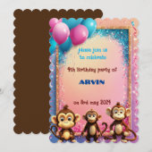 おさるのキッズバースデー 招待状 (正面/裏面)