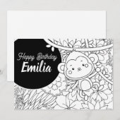 おさるの子供の誕生日 フローラルぬりえ シーズンカード (正面/裏面)