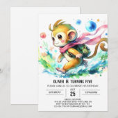 おさるの誕生日パーティー かわいいテンプレート 招待状 (正面/裏面)