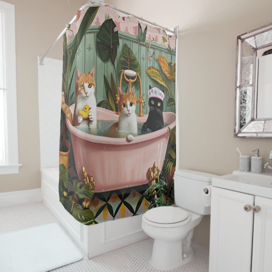 おしっこと泡：キャットタスティックなバスシーン シャワーカーテン (インサイチュ)