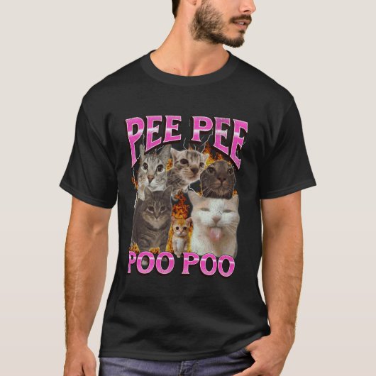 おしっこウンチおもしろ猫ミーム海賊版グラフィック Tシャツ (正面)