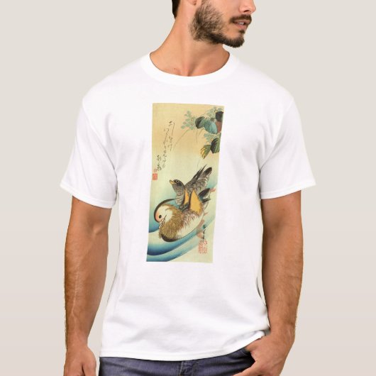 おしどり、広重マンダリンダック、広重、浮世絵 Tシャツ (正面)