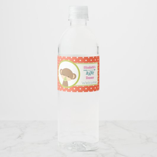 おしゃぶりベビー付き茶色のモンキー赤ちゃんシャワー ペットボトルラベル (正面)