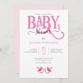 おしゃぶり付きピンクのツイン少女ベビーシャワー 招待状 (正面/裏面)