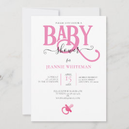おしゃぶり付きピンクガール赤ちゃんシャワー 招待状