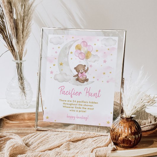 おしゃぶり狩りゲームガールテディベアバルーン記号 ポスター