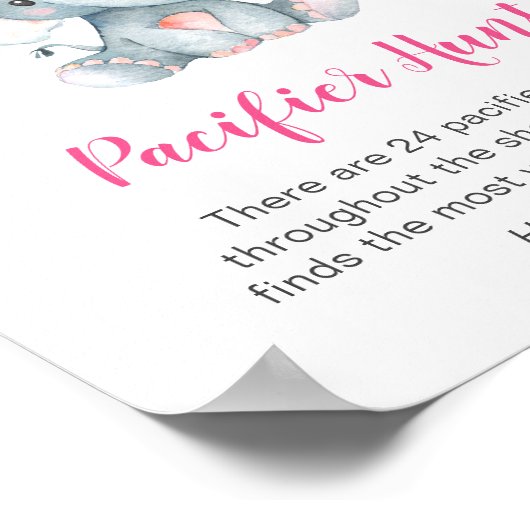 おしゃぶり狩りゲームサインエレファントベビーシャワーガール ポスター (角)