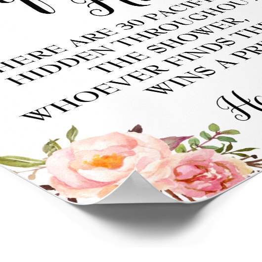 おしゃぶり狩りゲームベビーシャワーピンクの花のサイン ポスター (角)