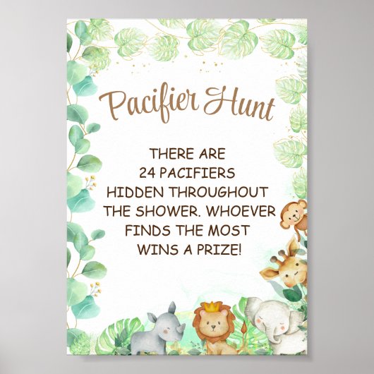 おしゃぶり狩りサファリ動物テーマゲームサイン ポスター (正面)