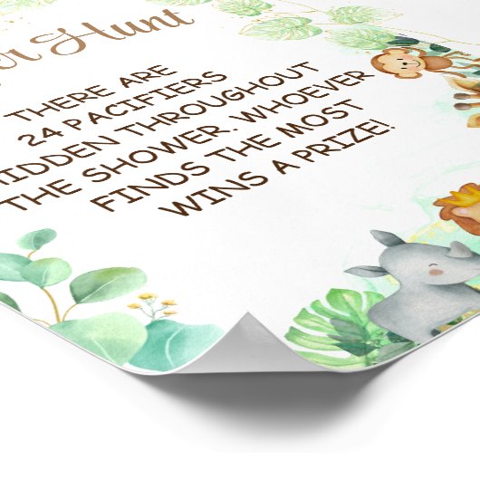 おしゃぶり狩りサファリ動物テーマゲームサイン ポスター (角)