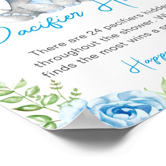 おしゃぶり狩りブルーボーイゾウ赤ちゃんシャワーピーナッツ ポスター (角)