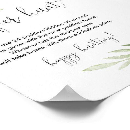 おしゃぶり狩りベビーシャワーゲームサインピンク金ゴールド ポスター (角)