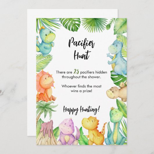 おしゃぶり狩り恐竜の赤ちゃんシャワーゲームカード 招待状 (正面/裏面)