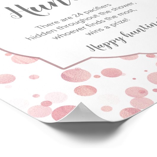 "おしゃぶり狩り"サイン、水玉模様赤ちゃんシャワー ポスター (角)