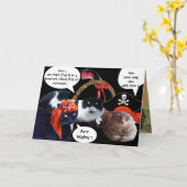 おしゃべり海賊ねこ、アンティーク海賊の宝石図 カード (黄色い花)