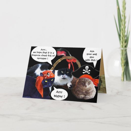 おしゃべり海賊ねこ、アンティーク海賊の宝石図 カード (正面)