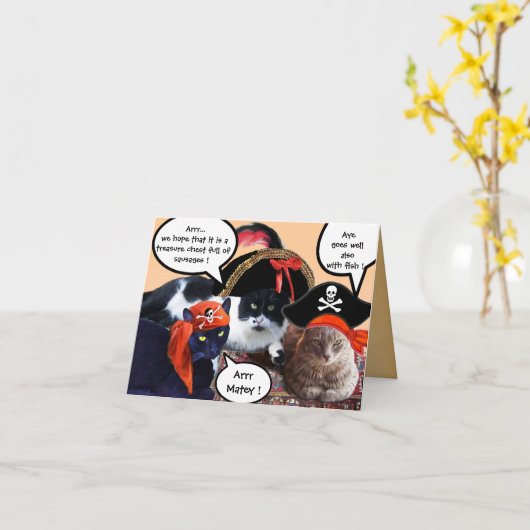 おしゃべり海賊ねこ、アンティーク海賊の宝石図 カード (黄色い花)
