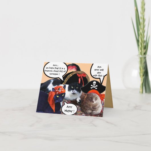 おしゃべり海賊ねこ、アンティーク海賊の宝石図 カード (正面)