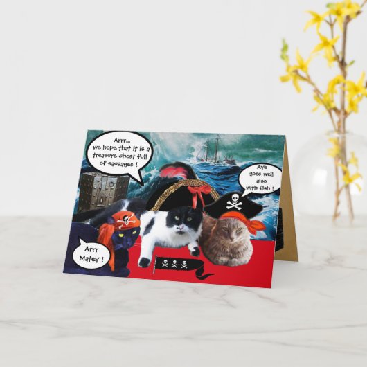 おしゃべり海賊ねこ、アンティーク海賊の宝石図 カード (黄色い花)