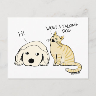 おしゃべり犬と猫の面白い漫画のジョーク ポストカード