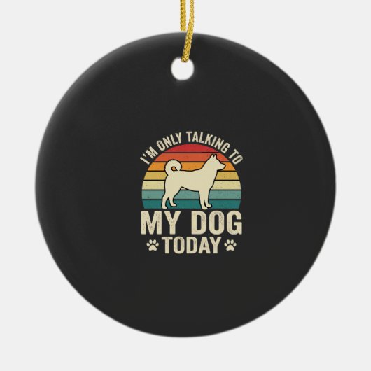 おしゃべり犬のレトロな日没 セラミックオーナメント (正面)