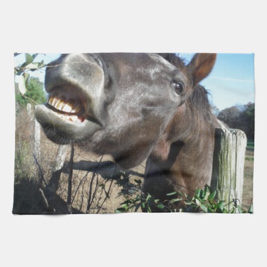 おしゃべり茶色の馬 キッチンタオル (横)