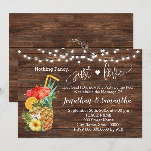 おしゃれじゃないけど愛が溢れる ふたりだけの結婚式 プールパーティーの招待状 セーブザデート (正面/裏面)