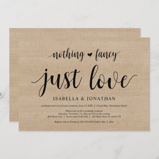 おしゃれじゃない、ただ愛と木、結婚式の秘密の誓い 招待状 (正面/裏面)