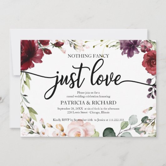 おしゃれすぎず愛だけを大切にしたワインレッドの結婚式 招待状 (正面)