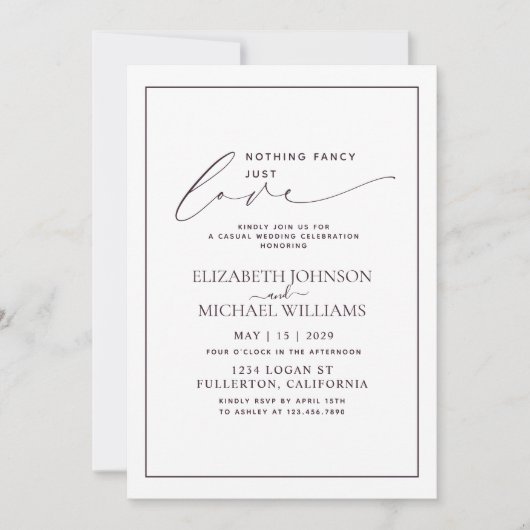 おしゃれすぎず愛だけ プラムパープルのカジュアルウェディング 招待状 (正面)