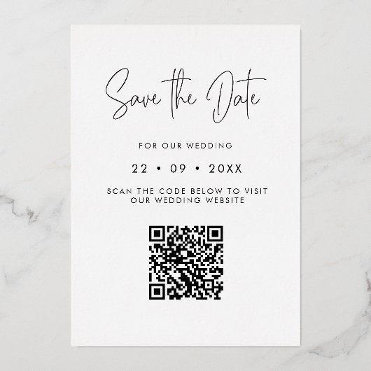 おしゃれすぎず愛を大切に。QRコード付き写真ウェディング・セーブ・ザ・デート 箔招待状 (裏面)