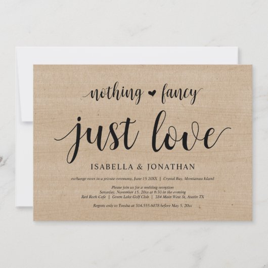 おしゃれすぎず、ただ愛と木のぬくもりを、結婚式の秘密の誓い 招待状 (正面)