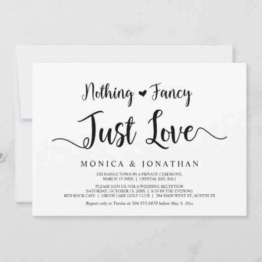 おしゃれすぎず、ただ愛を。モダンな rustic 風の小さな結婚式 招待状 (正面)