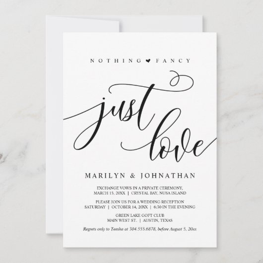 おしゃれすぎず、ただ愛を。黒。結婚式の人前式 招待状 (正面)