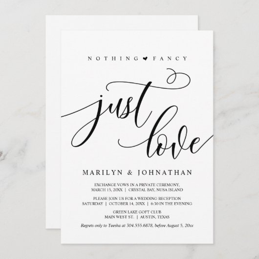 おしゃれすぎず、ただ愛を。黒。結婚式の人前式 招待状 (正面/裏面)