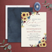 おしゃれすぎない、ただ愛を込めて - ヒマワリのブルーとバーガンディ 招待状