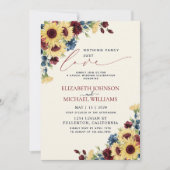 おしゃれすぎない、ただ愛を込めて - ヒマワリのブルーとバーガンディ 招待状 (正面)