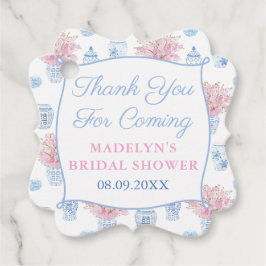 おしゃれでかわいいピンクとブルーのジンジャージャー ブライダルシャワー フェイバータグ