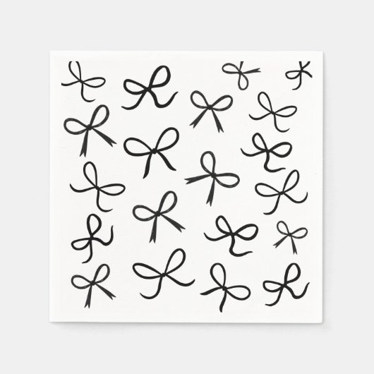 おしゃれでかわいい小さな黒のリボン 白 スタンダードカクテルナプキン (正面)