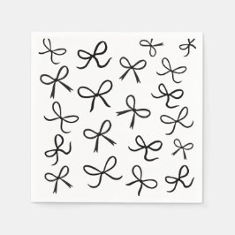 おしゃれでかわいい小さな黒の蝶ネクタイ 白 スタンダードカクテルナプキン