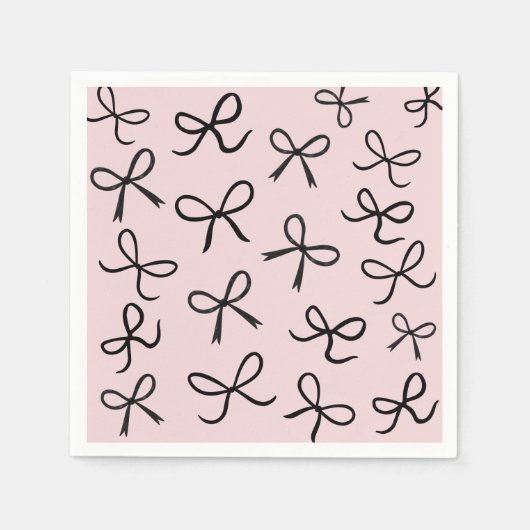 おしゃれでかわいい小さな黒リボン 白 スタンダードカクテルナプキン (正面)