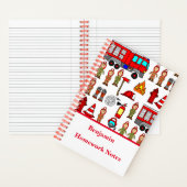 おしゃれでかわいい赤い消防車の消防士学校 ノートブック (内側)