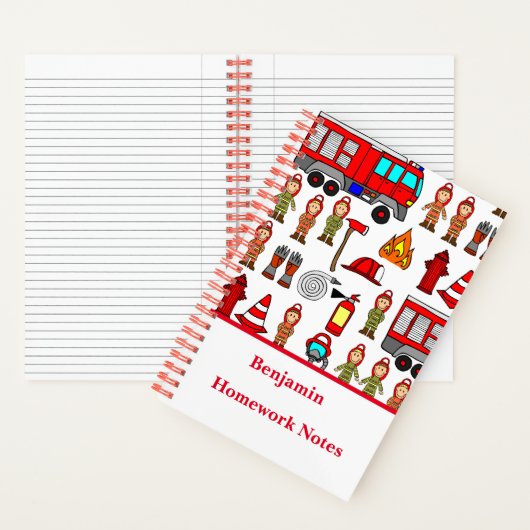 おしゃれでかわいい赤い消防車の消防士学校 ノートブック (内側)