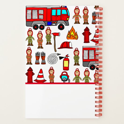 おしゃれでかわいい赤い消防車の消防士学校 ノートブック (裏面)